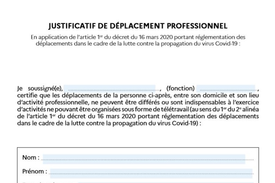 JUSTIFICATIF DE DÉPLACEMENT PROFESSIONNEL